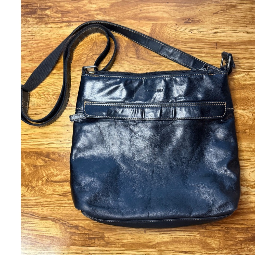 Jack Georges Black Leather Crossbody Organizer Bag with Contrast Stitching